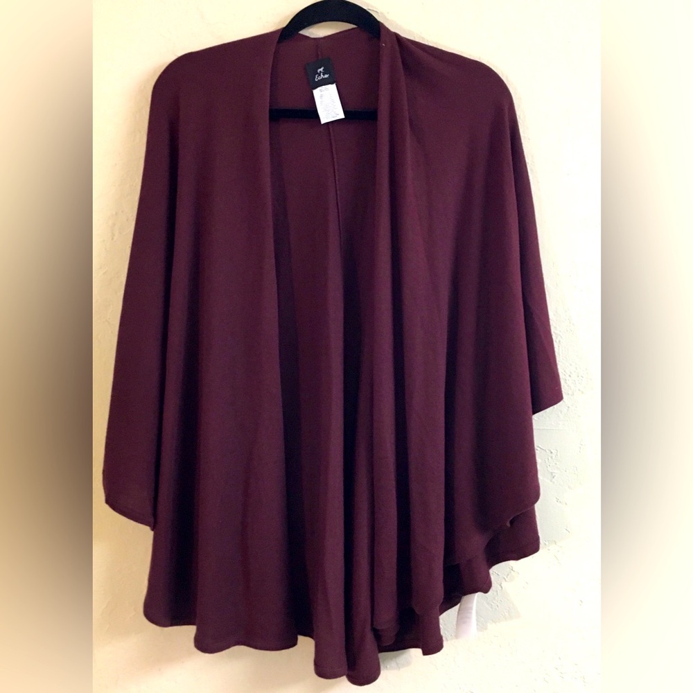 Echo Cashmere Blend Shrug Poncho Sweater Red Burgundy One Size